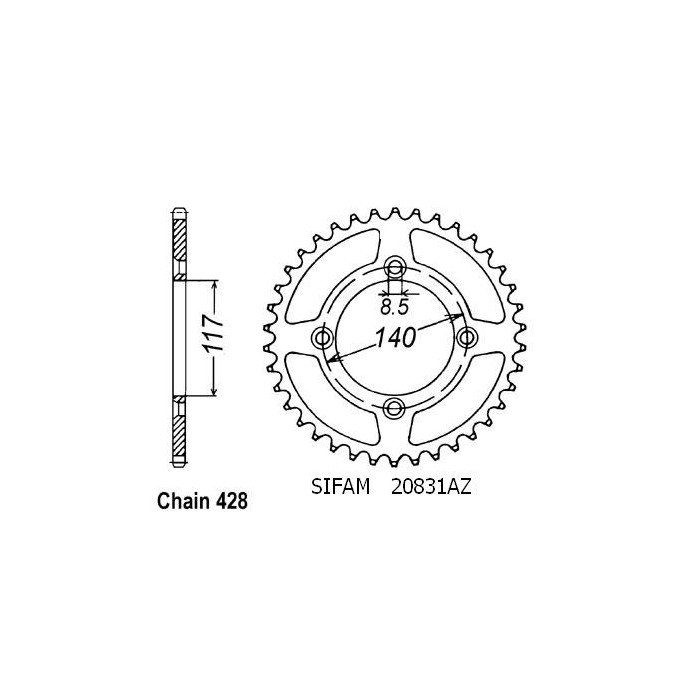 Couronne Yamaha 80 Yz 1984-1992 - 428 - 46 Dents - Similaire JTR831