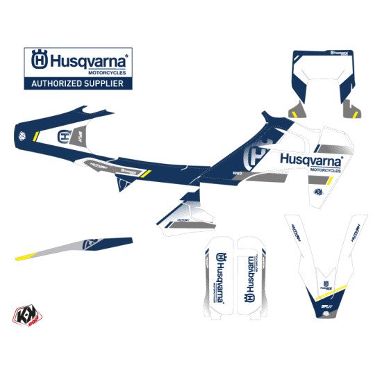 Kit Deco Moto Cross Split Husqvarna 125 TE Blanc Bleu