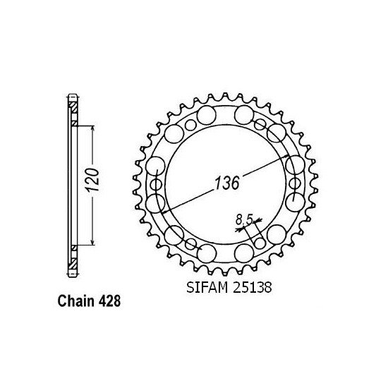 Couronne Tzr 125 R 1992-1993 - 428 - 47 Dents - Similaire JTR1847