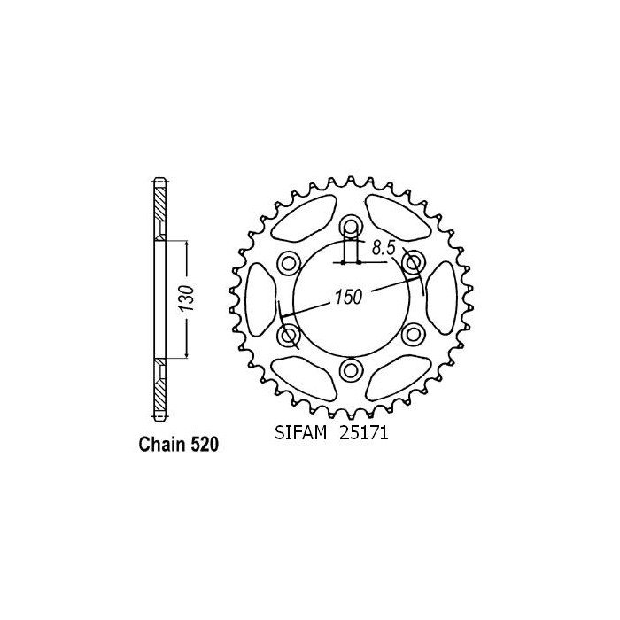 Couronne Alu Yamaha 125/250/400 Yz/Wr 99 07 - 520 - 39 Dents - Similai
