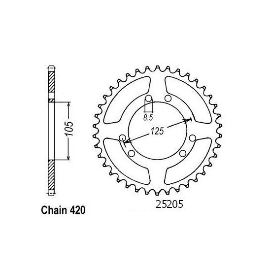 Couronne Derbi 50 Senda 2000 - 6 Trous (2 par 2) - 420 - 53 Dents - Si