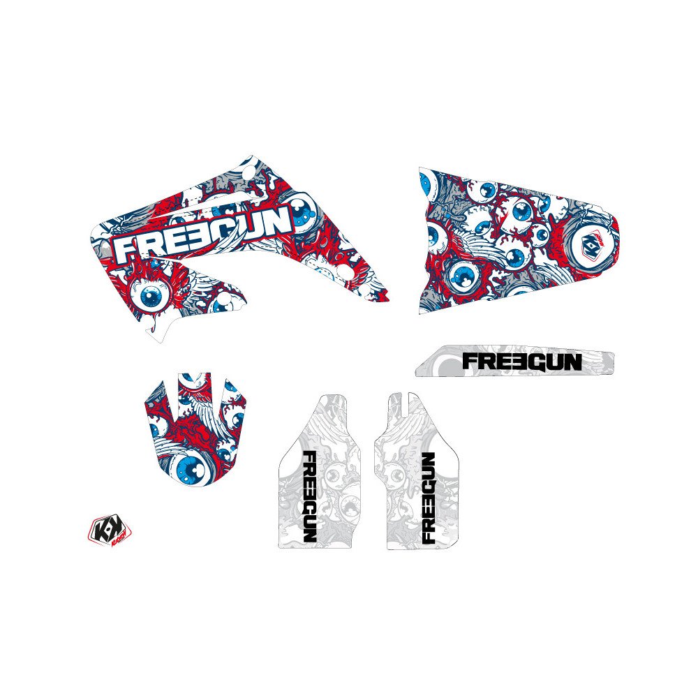 Kit Deco Moto Cross Freegun Eyed Honda 125 CR Rouge Bleu