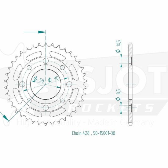 Couronne Acier TT Honda - 428 - 38 Dents - Made in Germany