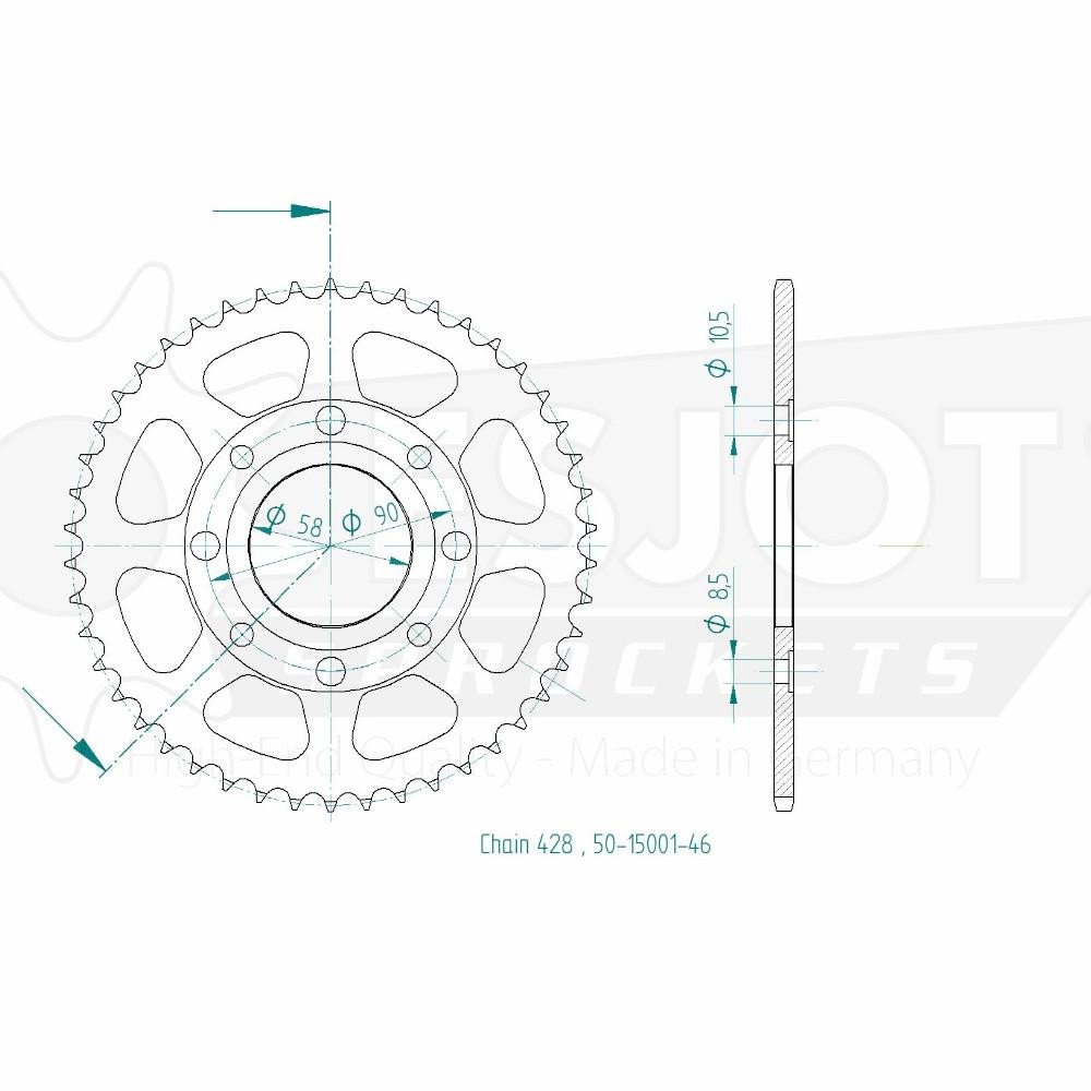 Couronne Acier TT Honda - 428 - 46 Dents - Made in Germany