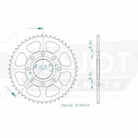 Couronne Acier TT Honda - 428 - 49 Dents - Similaire JTR269 - Made in