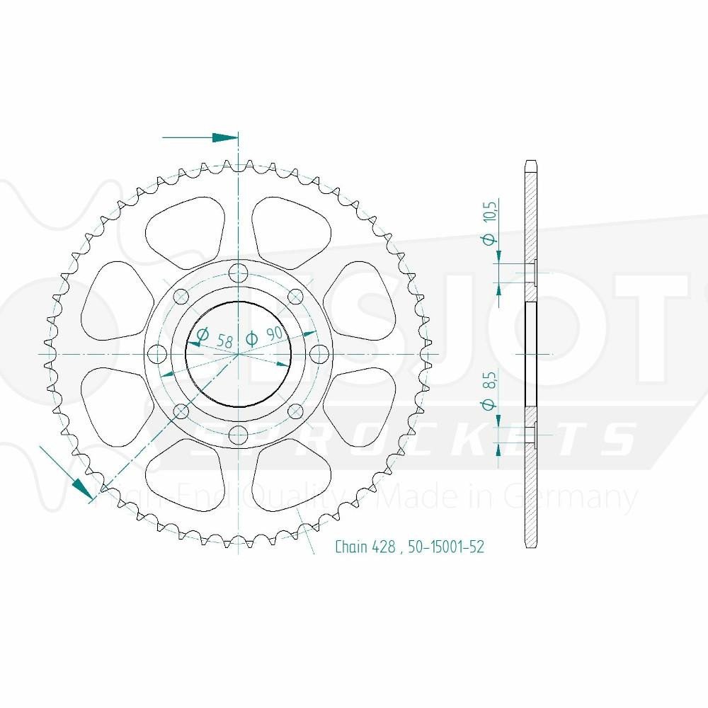 Couronne Acier TT Honda - 428 - 52 Dents - Similaire JTR269 - Made in