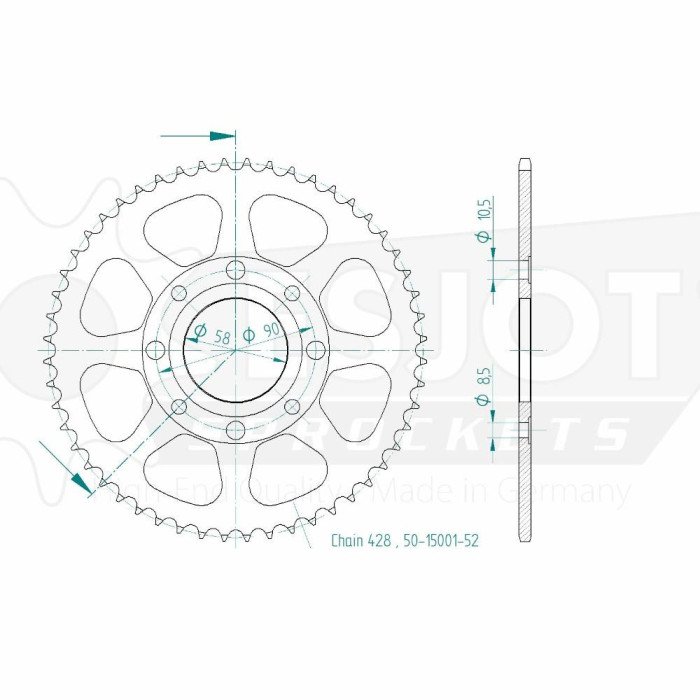 Couronne Acier TT Honda - 428 - 52 Dents - Similaire JTR269 - Made in