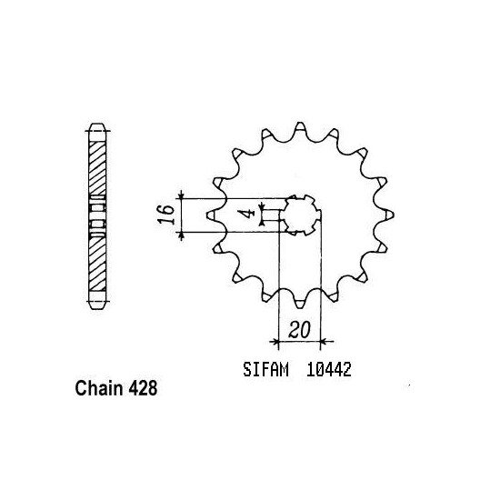 Pignon TT Kawasaki - 428 - 15 Dents - Similaire JTF416 - Made in Germa