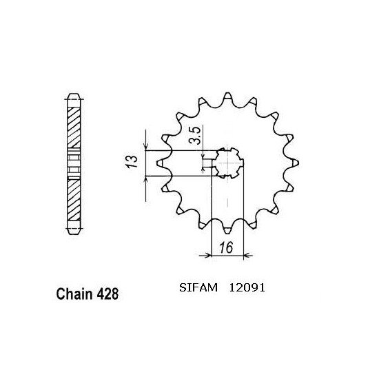 Pignon TT Suzuki-Yamaha - 428 - 13 Dents - Similaire JTF542 - Made in