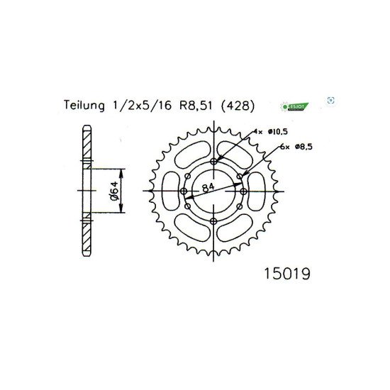 Couronne Acier TT Suzuki - 428 - 53 Dents - Similaire JTR1796 - Made i