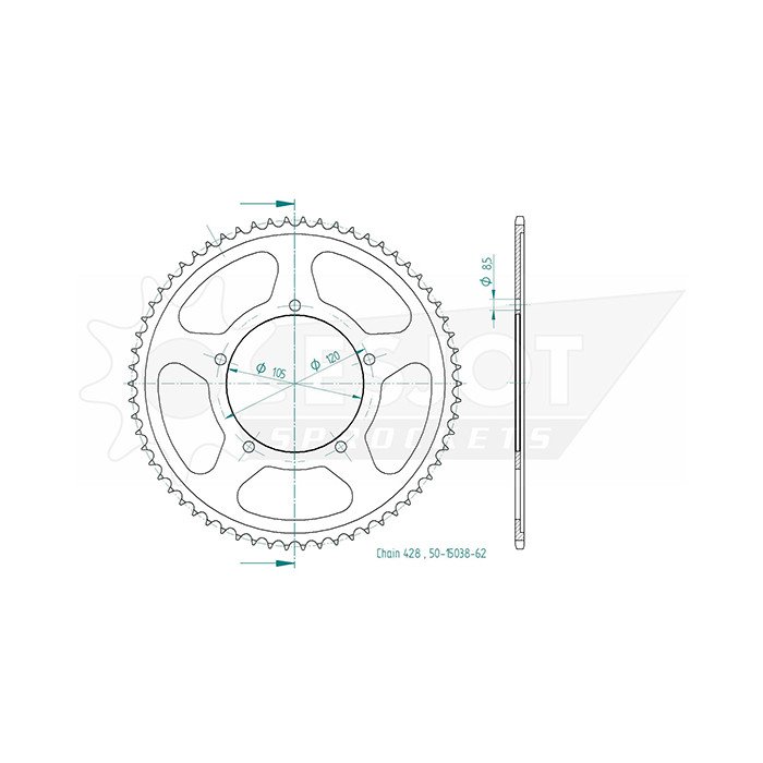 Couronne Acier Sachs - 428 - 62 Dents - Similaire JTR5213 - Made in Ge