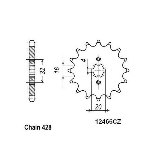 Pignon TT Beta-Yamaha - 428 - 14 Dents - Similaire JTF1550 - Made in G