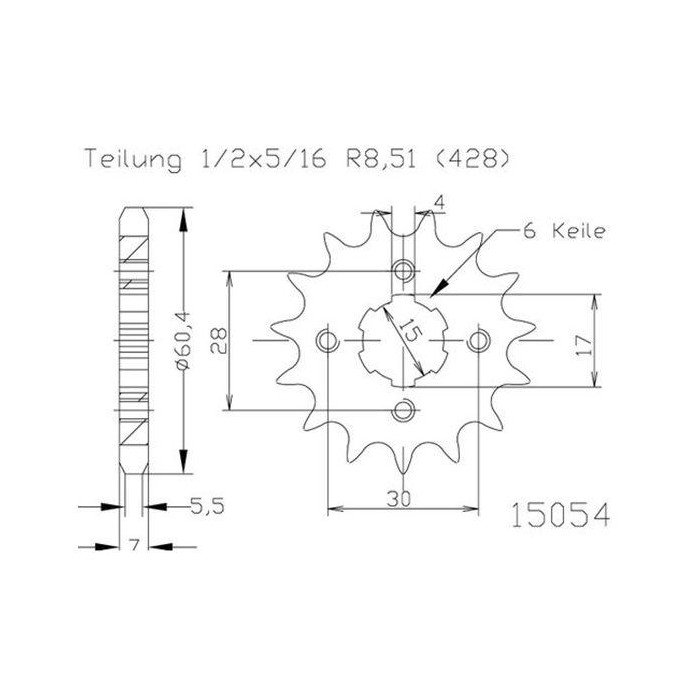 Pignon Kawasaki-Suzuki - 428 - 14 Dents - Made in Germany