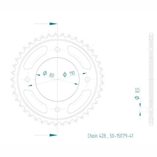 Couronne Acier Honda - 428 - 41 Dents - Similaire JTR1219 - Made in Ge