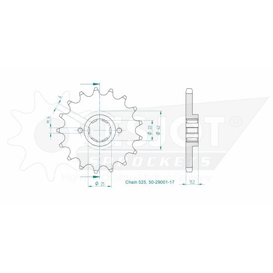 Pignon Honda - 525 - 17 Dents - Made in Germany