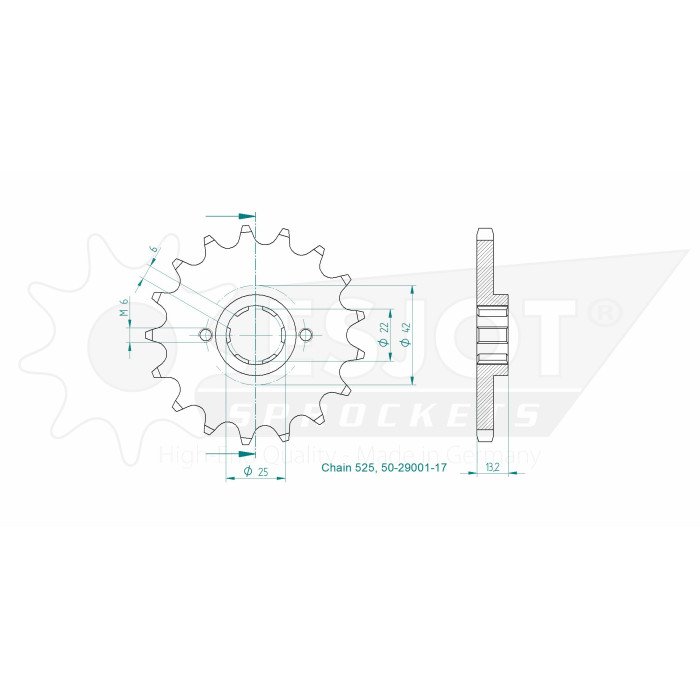 Pignon Honda - 525 - 17 Dents - Made in Germany