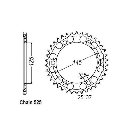 Couronne Acier Yamaha - 525 - 42 Dents - Similaire JTR867 - Made in Ge