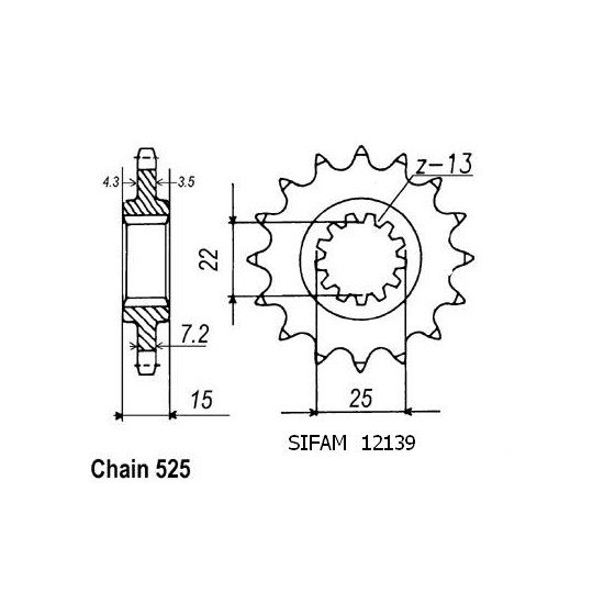 Pignon Kawasaki - 525 - 15 Dents - Similaire JTF1515 - Made in Germany