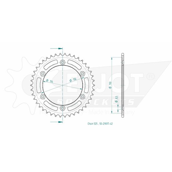 Couronne Acier Suzuki - 525 - 42 Dents - Made in Germany
