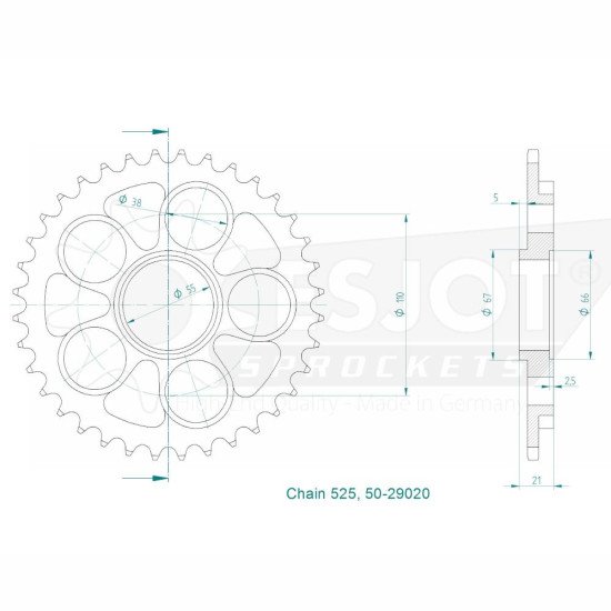 Couronne Acier Ducati - 525 - 42 Dents - Made in Germany