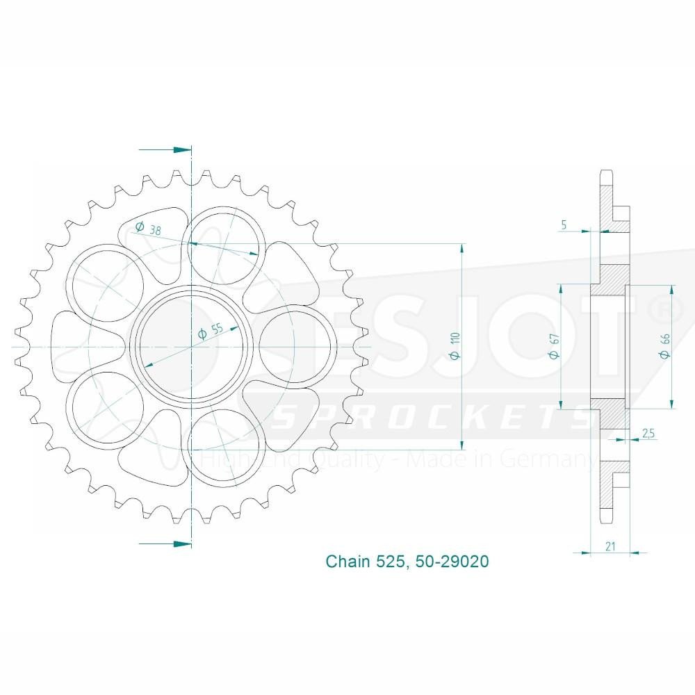 Couronne Acier - 525 - 44 Dents - Made in Germany