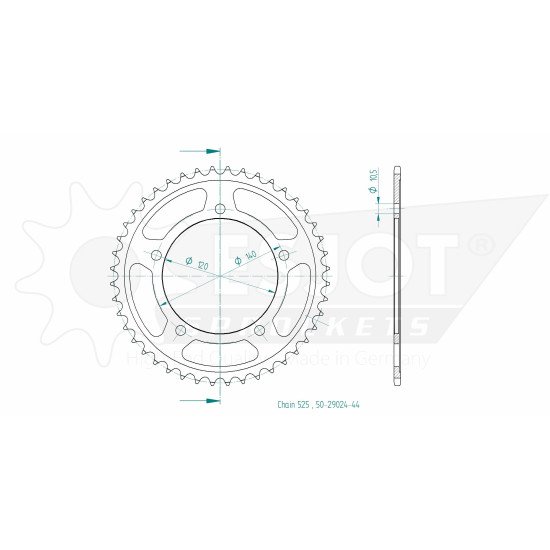 Couronne Acier - 525 - 44 Dents - Made in Germany