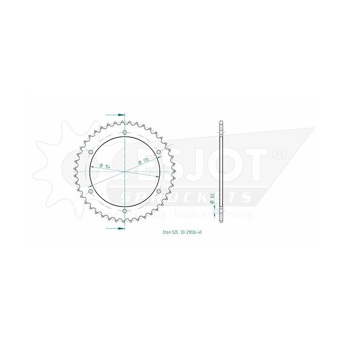 Couronne Acier Aprilia - 525 - 43 Dents - Made in Germany