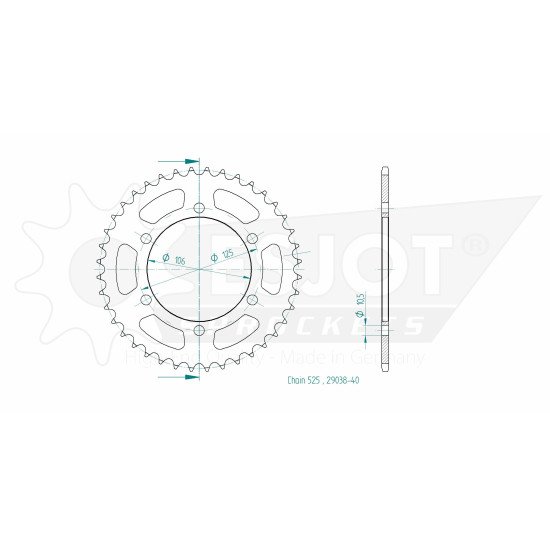 Couronne Acier - 525 - 40 Dents - Made in Germany