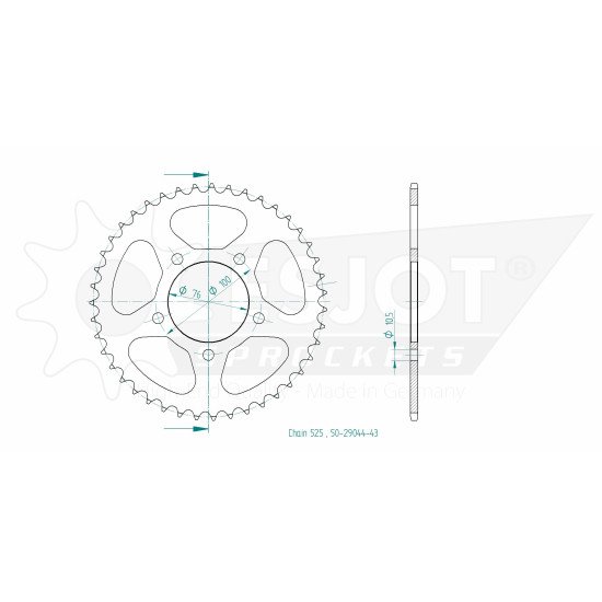 Couronne Acier Benelli - 525 - 43 Dents - Made in Germany