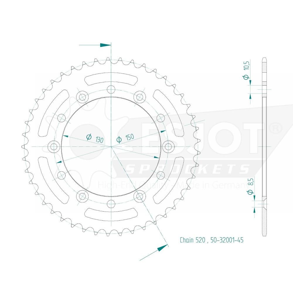 Couronne Acier TT Honda - 520 - 45 Dents - Made in Germany