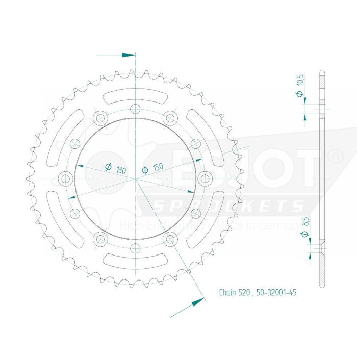 Couronne Acier TT Honda - 520 - 45 Dents - Made in Germany