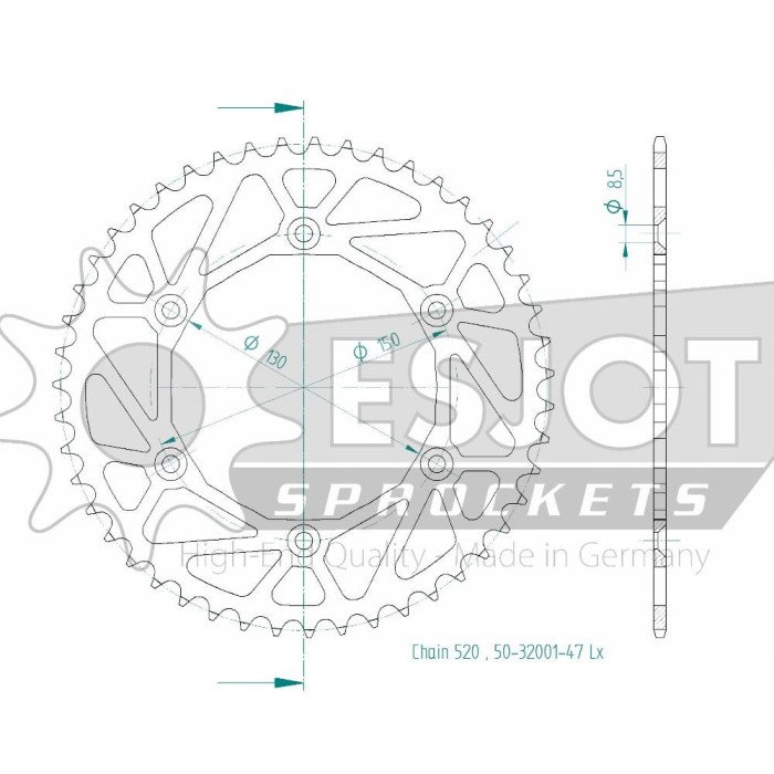 Couronne Acier TT Ultralight Honda-Yamaha - 520 - 47 Dents - Made in G