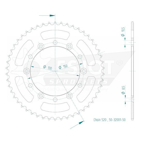 Couronne Acier TT Honda-Yamaha - 520 - 50 Dents - Similaire JTR245/2 -