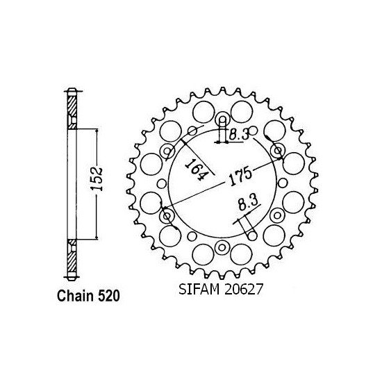 Couronne Acier TT Yamaha - 520 - 44 Dents - Similaire JTR853 - Made in