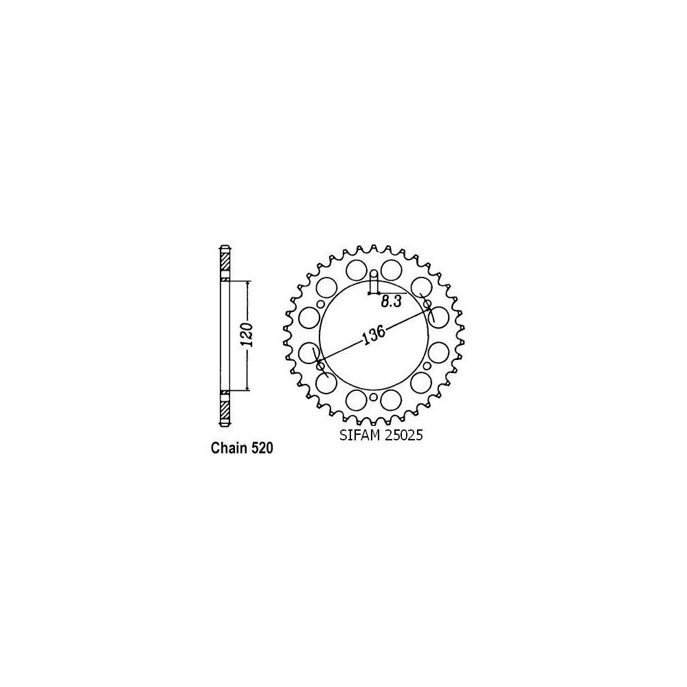 Couronne Acier Yamaha - 520 - 39 Dents - Similaire JTR846 - Made in Ge