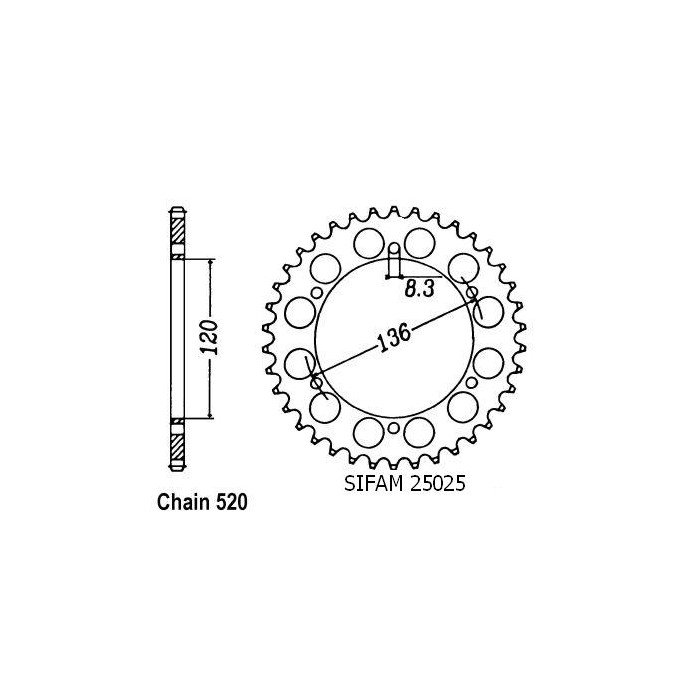 Couronne Acier Yamaha - 520 - 39 Dents - Similaire JTR846 - Made in Ge