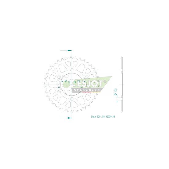 Couronne Acier Kawasaki - 520 - 38 Dents - Similaire JTR1478 - Made in