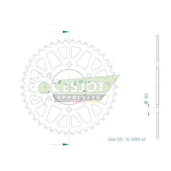 Couronne Acier Kawasaki - 520 - 42 Dents - Similaire JTR1478 - Made in