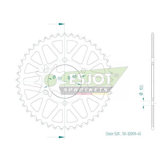 Couronne Acier Kawasaki - 520 - 45 Dents - Similaire JTR1478 - Made in