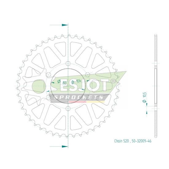 Couronne Acier Kawasaki - 520 - 46 Dents - Similaire JTR1478 - Made in