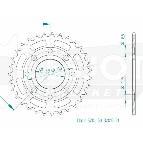 Couronne Acier Honda - 520 - 31 Dents - Made in Germany