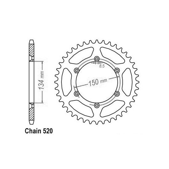 Couronne Acier TT Kawasaki-Suzuki - 520 - 46 Dents - Similaire JTR460