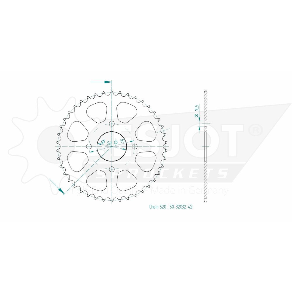 Couronne Acier - 520 - 42 Dents - Made in Germany