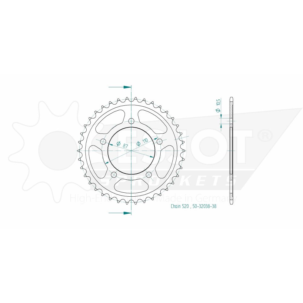 Couronne Acier - 520 - 38 Dents - Made in Germany