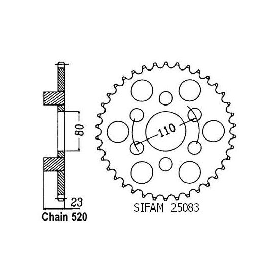 Couronne Acier Aprilia - 520 - 38 Dents - Similaire JTR19 - Made in Ge
