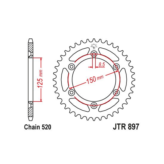 Couronne Acier TT Husaberg-KTM - 520 - 40 Dents - Similaire JTR897 - M