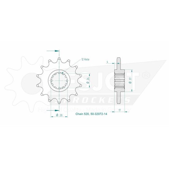 Pignon Lightweight - 520 - 14 Dents - Made in Germany