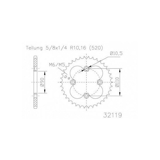 Couronne Acier Adly - 520 - 32 Dents - Made in Germany