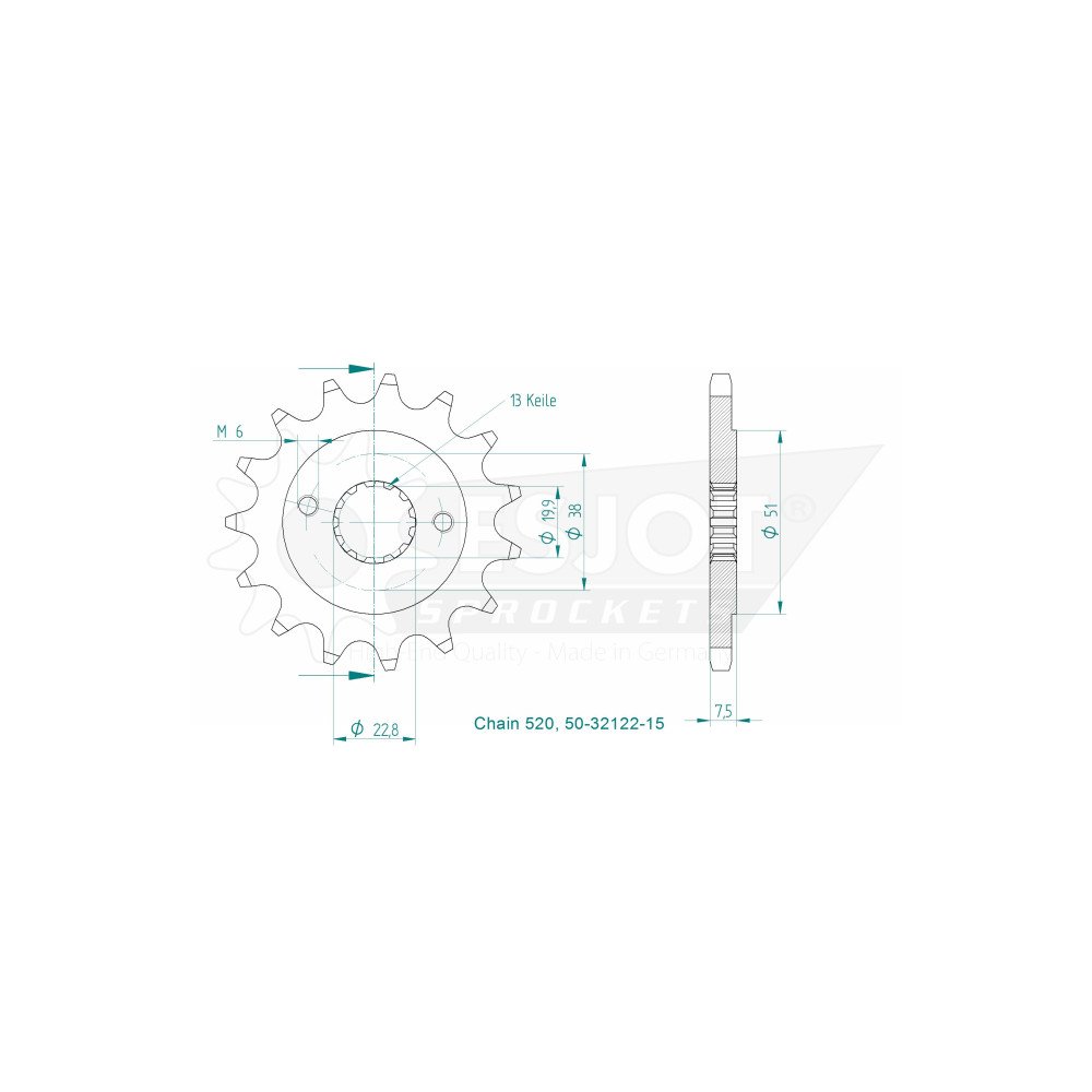 Pignon - 520 - 15 Dents - Made in Germany