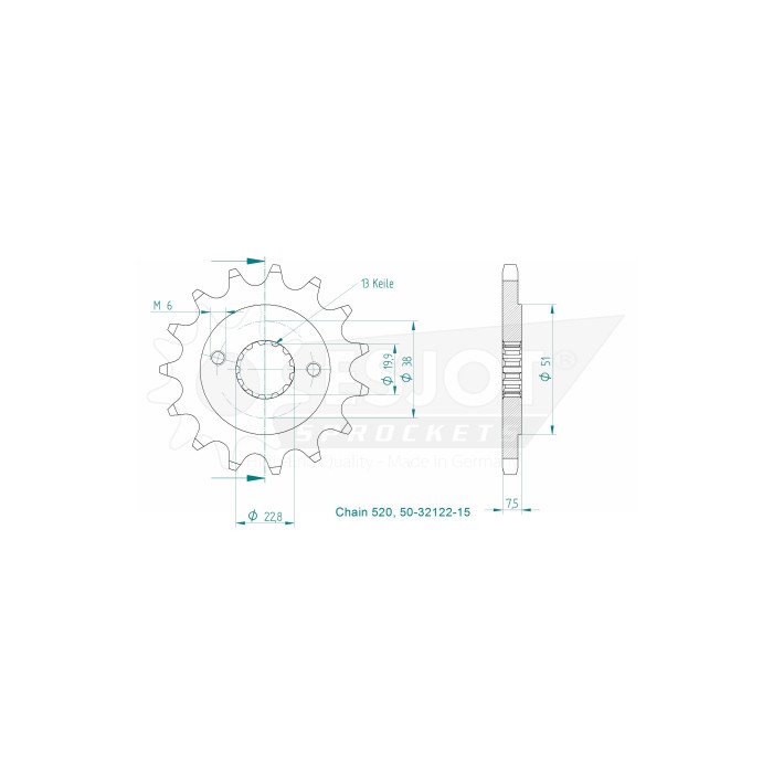 Pignon - 520 - 15 Dents - Made in Germany